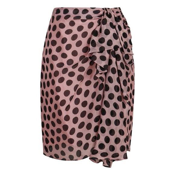Nina Ricci Polka Dot Skirt With Asymmetric Bow in Black on Blush FR 38 US 6 - Picture 5 of 6